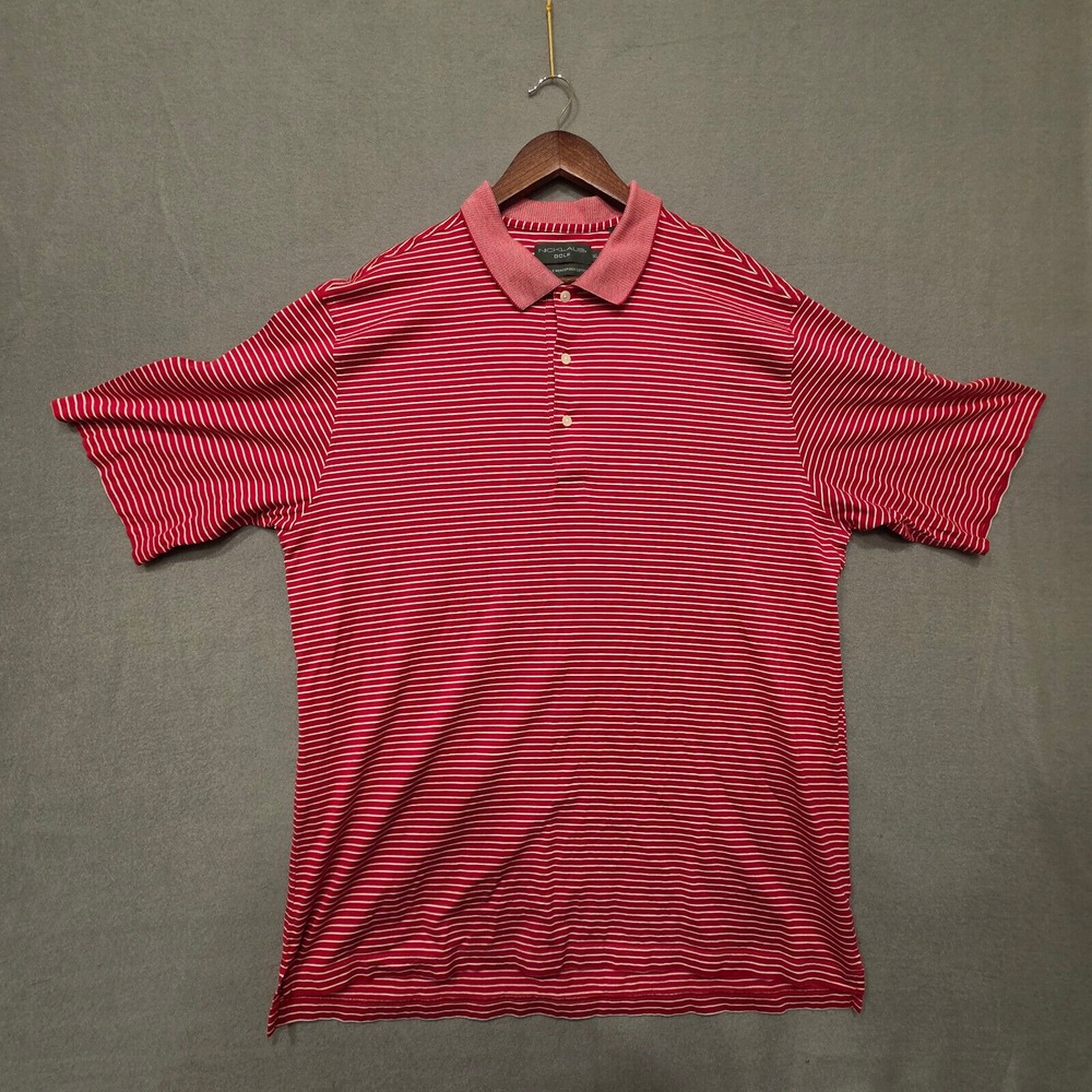 Mens Nicklaus Golf Double Mercerized Red Striped Polo Shirt‎ Size XL